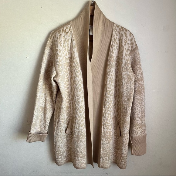 Escada Elegant Cream Cardigan Sweater cheetah leopard print size